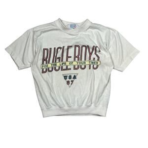Bugle Boy USA VTG 90s Logo Crewneck Sweatshirt FLAW White Youth Small 8/10